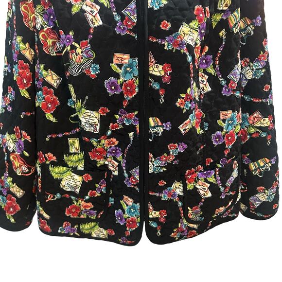 Requirements Quilted Jacket Womens Plus‎ Size 1X Black Floral Print Full Zip up - Picture 3 of 7